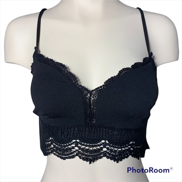 3/$30 Dynamite Crochet Crop Top Jet Black Bralette - Picture 8 of 15